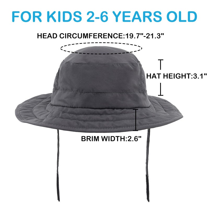 Connectyle Kids UPF 50+ Bucket Sun Hat UV Sun Protection Hats Wide Brim Summer Beach Hat Dark Grey - Image 2